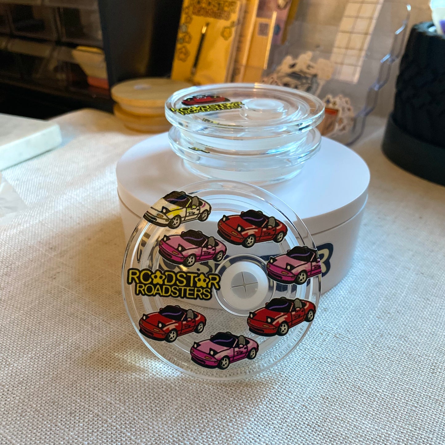 Red and Pink Miatas Acrylic Cup Lid